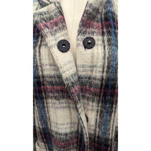 KENNETH COLE Tartan Plaid Wool Blend Snap Button Longline‎ Small Coat - Picture 2 of 8